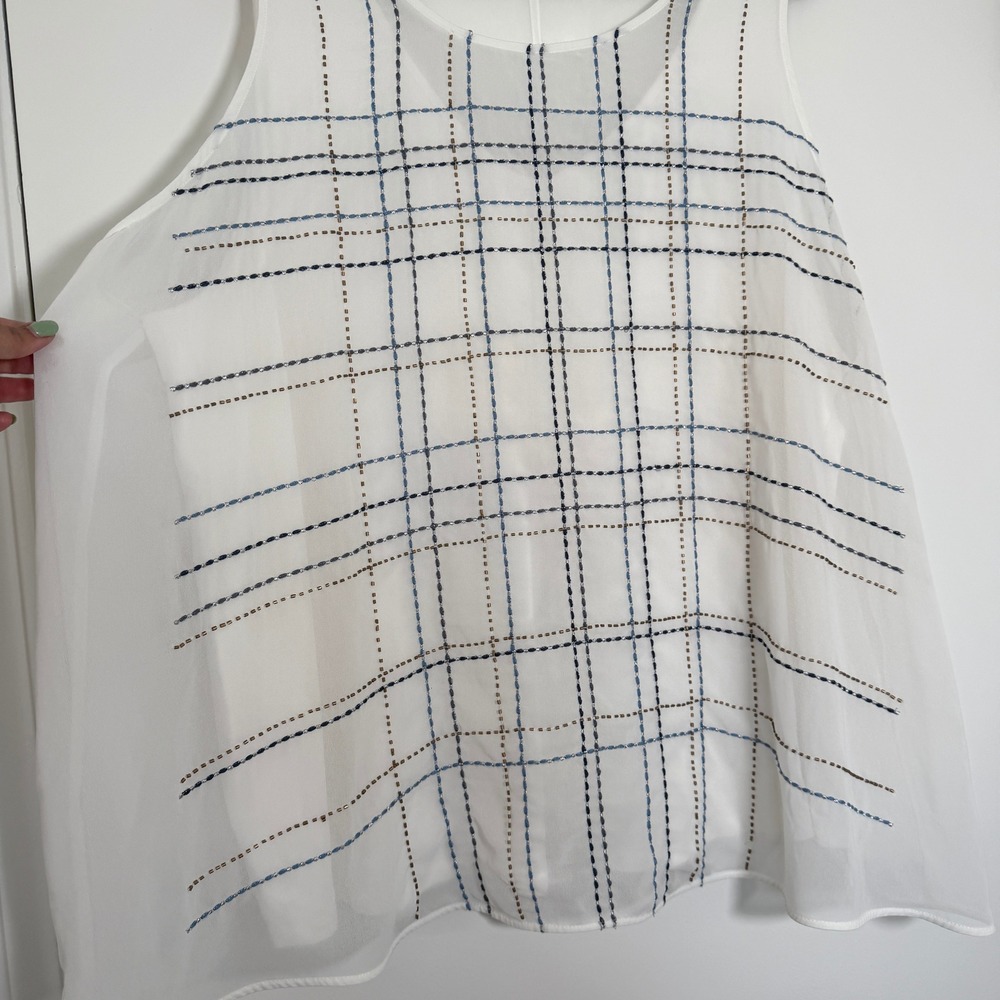 NIC+ZOE Women's 3X White Beaded Sleeveless Chiffon Blouse Top - Picture 6 of 10